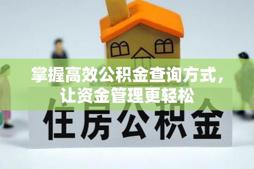 深水埗掌握高效公积金查询方式，让资金管理更轻松